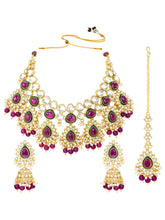 Gold Plated Ruby Kundan Crest Necklace Set