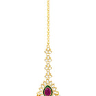 Gold Plated Ruby Kundan Crest Necklace Set