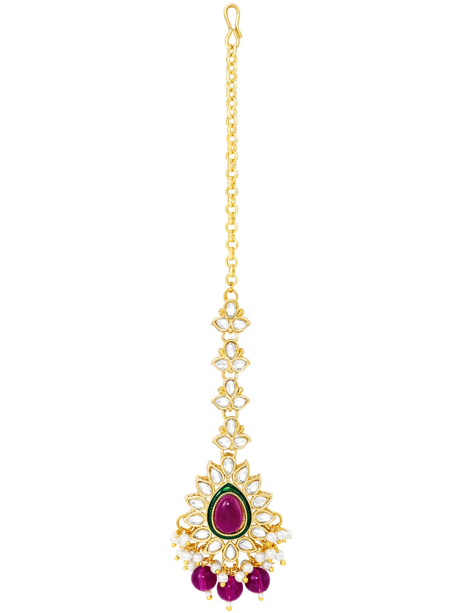 Gold Plated Ruby Kundan Crest Necklace Set