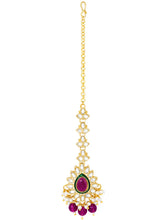 Gold Plated Ruby Kundan Crest Necklace Set