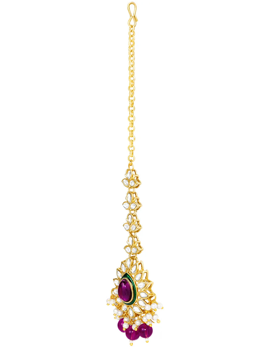 Gold Plated Ruby Kundan Crest Necklace Set