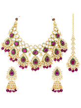 Gold Plated Ruby Kundan Crest Necklace Set