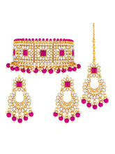 Lustrous Rani Pink Faux Pearl Kundan Choker Set