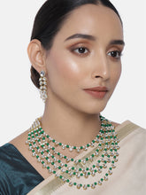 Chic Layers Kundan Green Faux Pearl Necklace Set