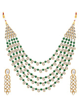 Chic Layers Kundan Green Faux Pearl Necklace Set