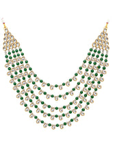 Chic Layers Kundan Green Faux Pearl Necklace Set