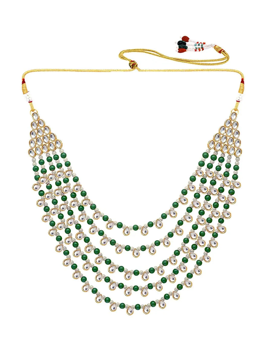 Chic Layers Kundan Faux Pearl Necklace Set - Green