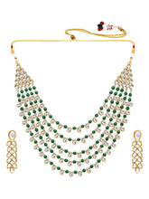 Chic Layers Kundan Green Faux Pearl Necklace Set