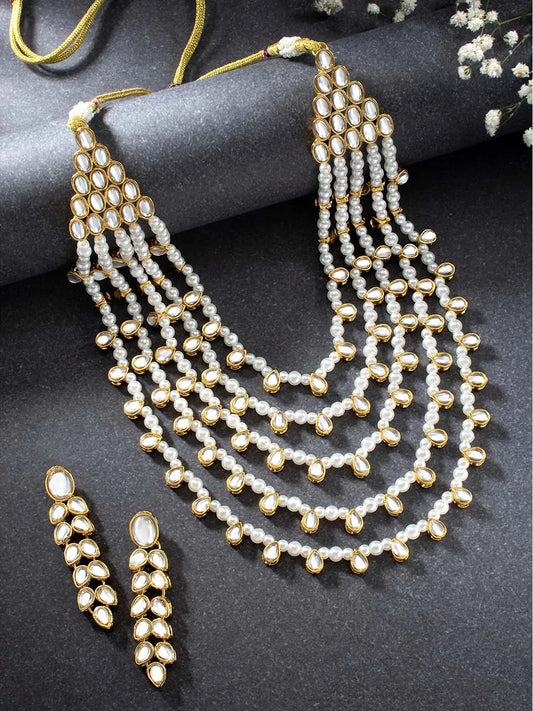 Chic Layers Kundan Faux Pearl Necklace Set - White