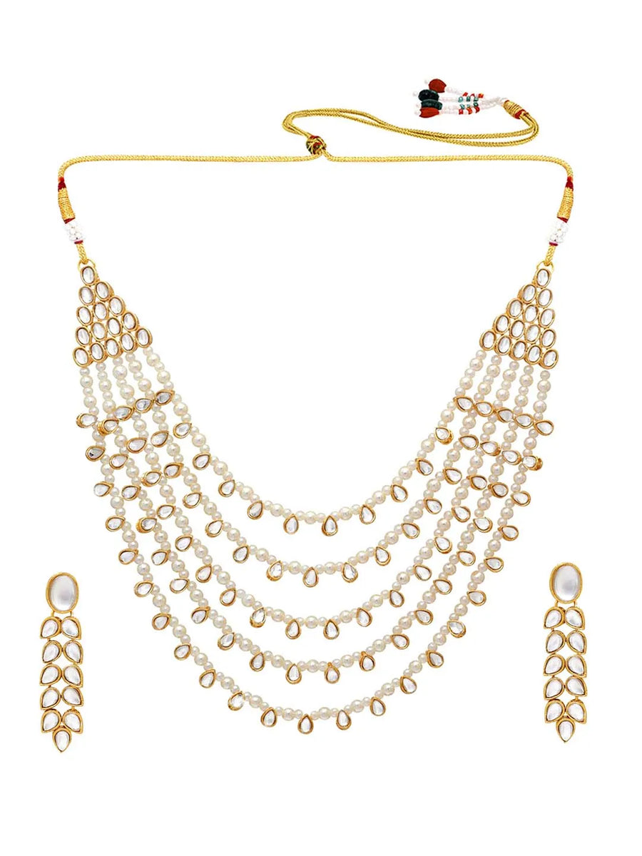 Chic Layers Kundan Faux Pearl Necklace Set - White