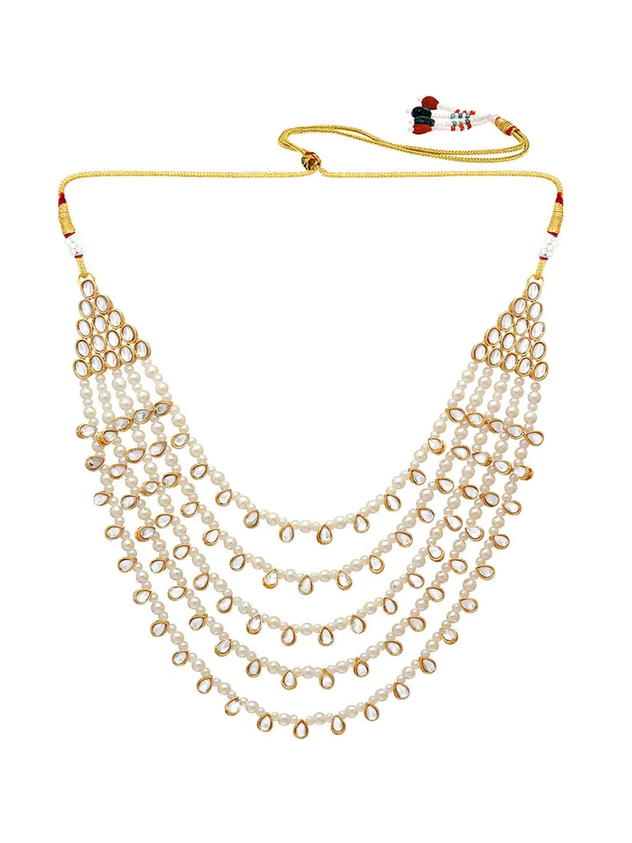 Chic Layers Kundan Faux Pearl Necklace Set - White