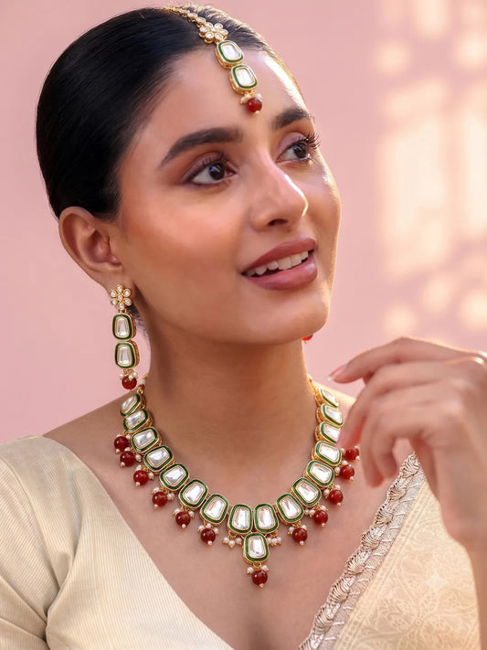 Gold Plated Royal Crest Kundan Necklace Set