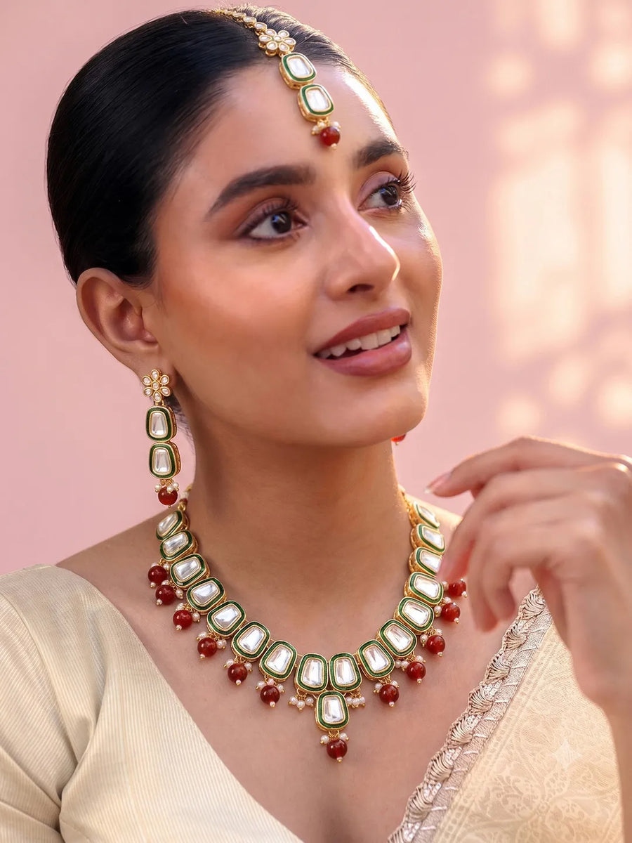 Gold Plated Royal Crest Kundan Necklace Set