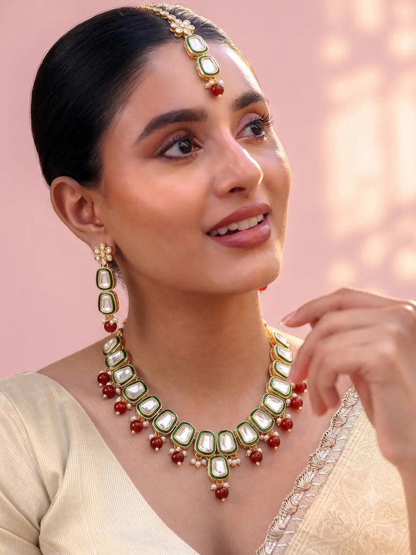 Gold Plated Royal Crest Kundan Necklace Set