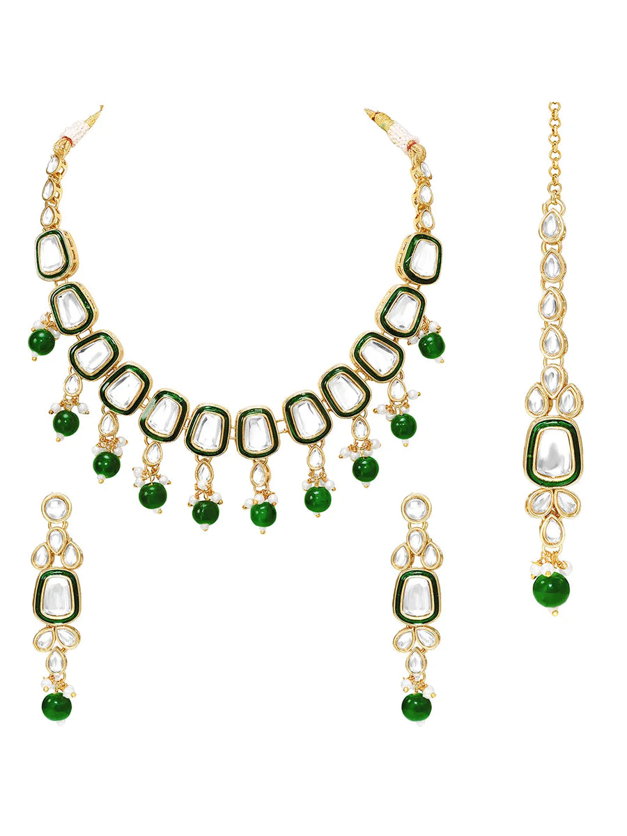 Gold Plated Crown Jewel Kundan Necklace Set