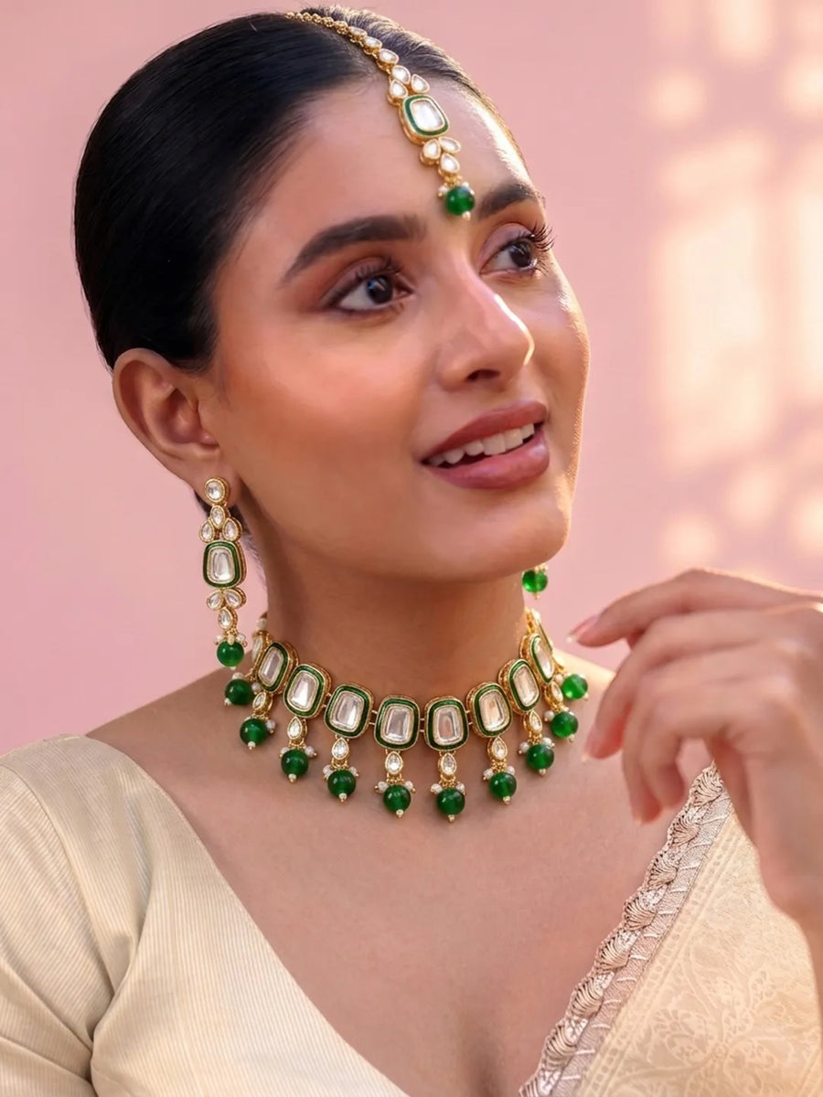 Gold Plated Crown Jewel Kundan Necklace Set