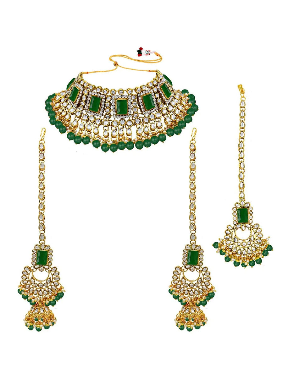 Ethereal Kundan Faux Pearl Choker Set - Green