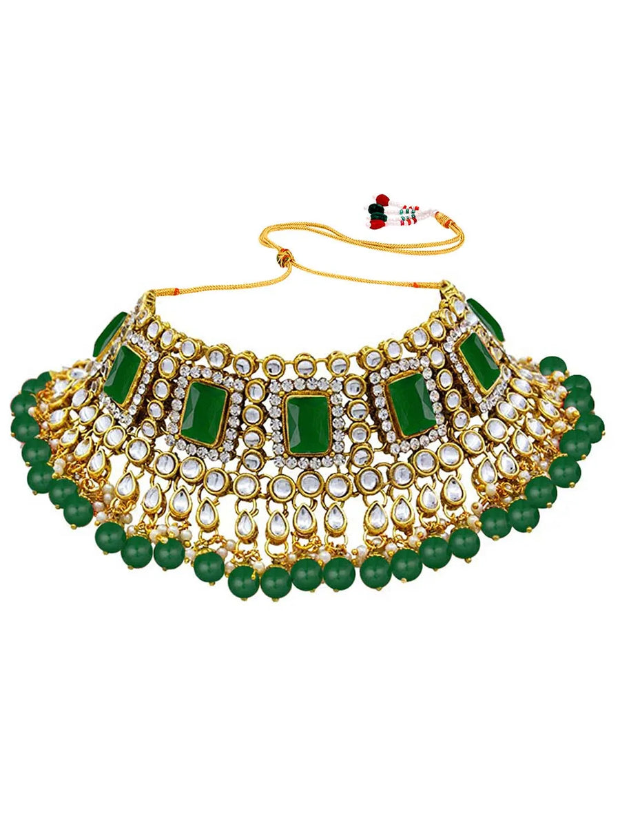 Ethereal Kundan Faux Pearl Choker Set - Green