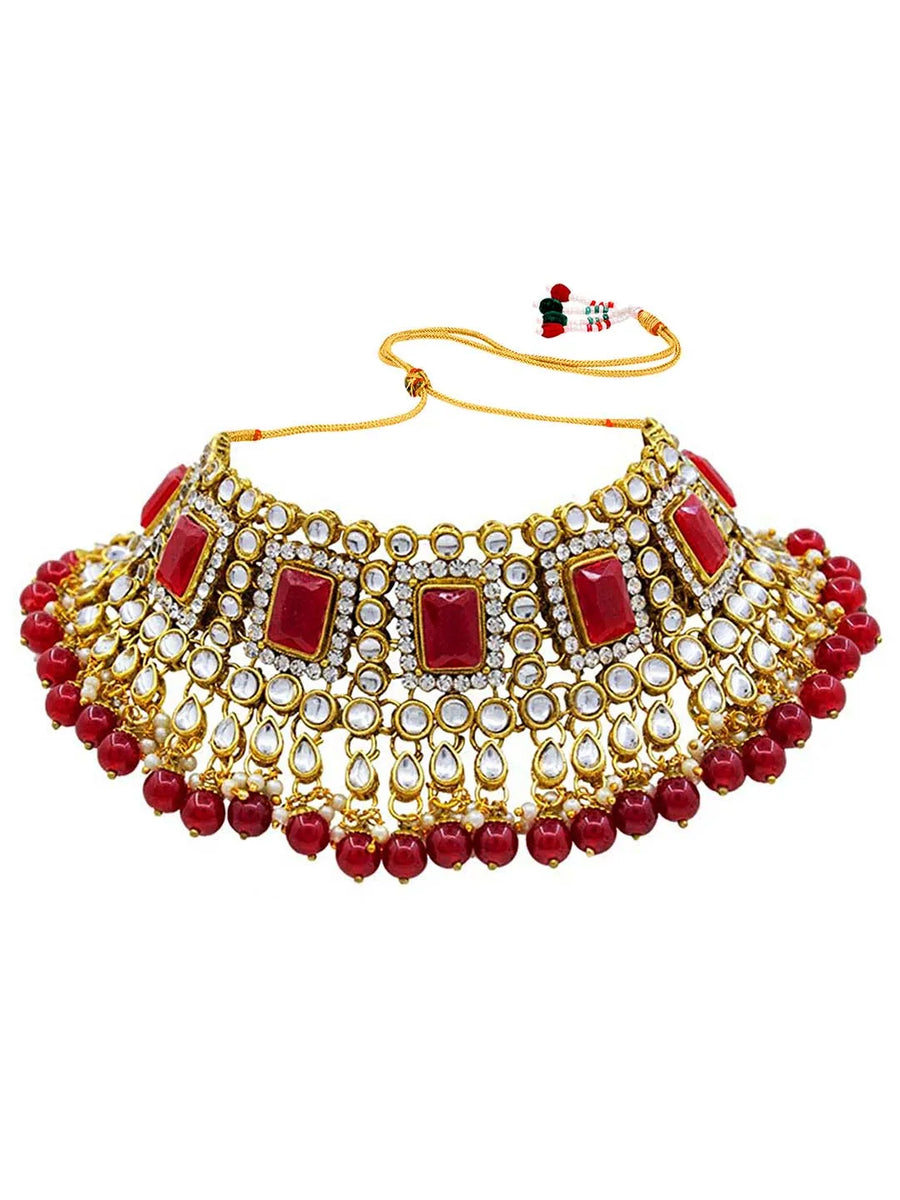 Ethereal Kundan Faux Pearl Choker Set - Maroon