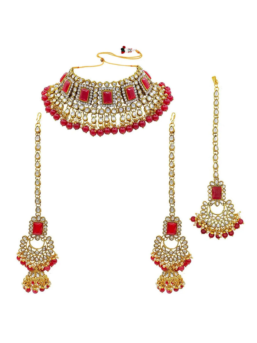 Ethereal Kundan Faux Pearl Choker Set - Red