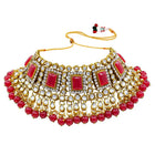 Ethereal Kundan Faux Pearl Choker Set - Red