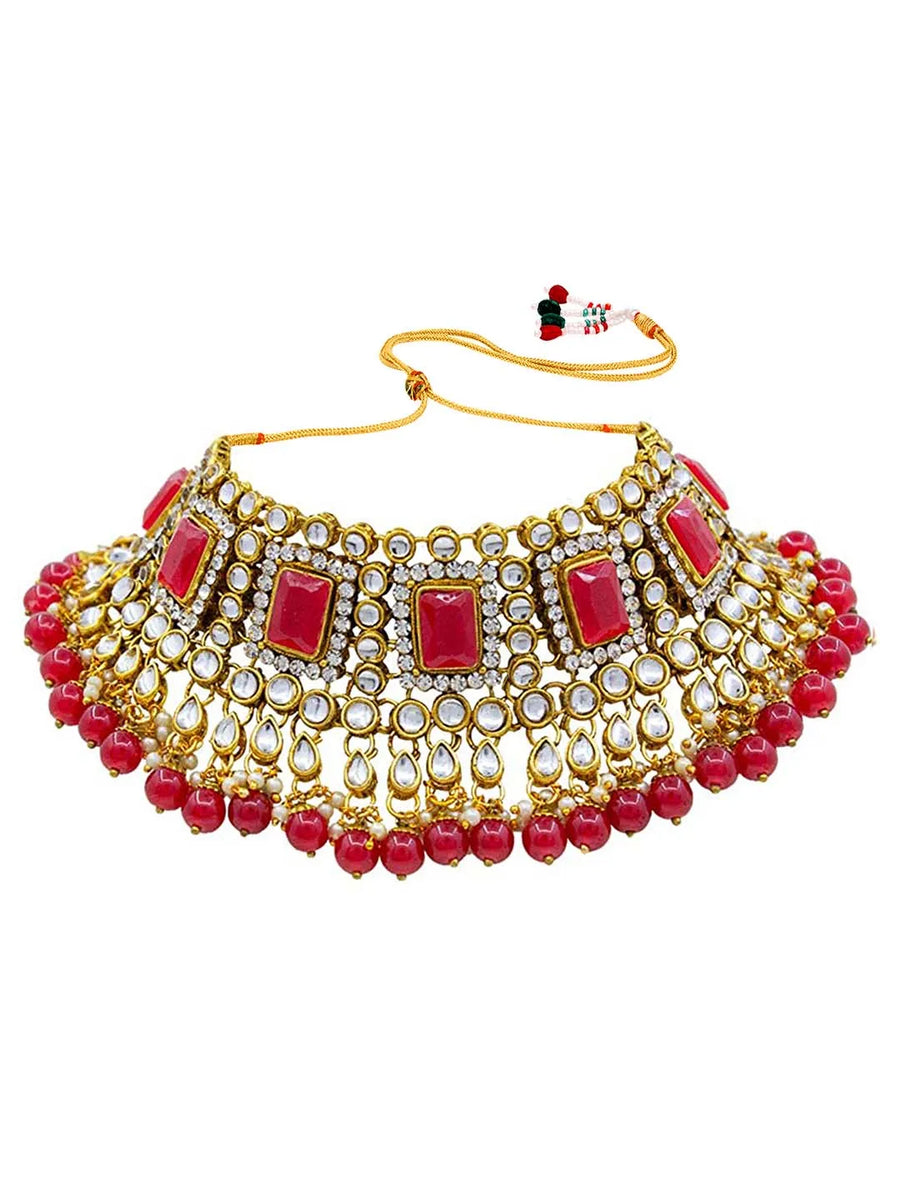 Ethereal Kundan Faux Pearl Choker Set - Red