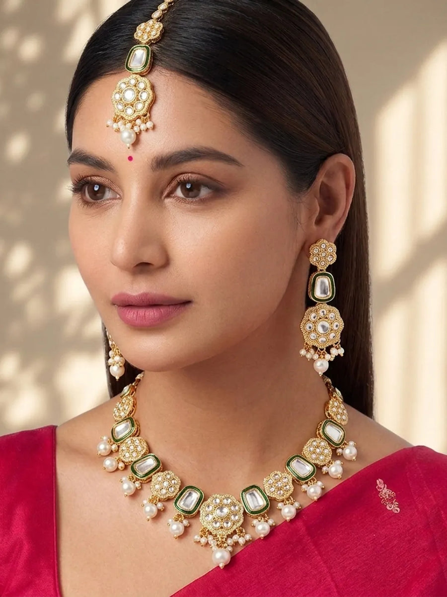 Gold Plated Ceremonial Kundan Necklace Set