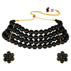 Classic Pearl Beaded Choker & Earrings - Black