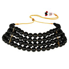 Classic Pearl Beaded Choker & Earrings - Black