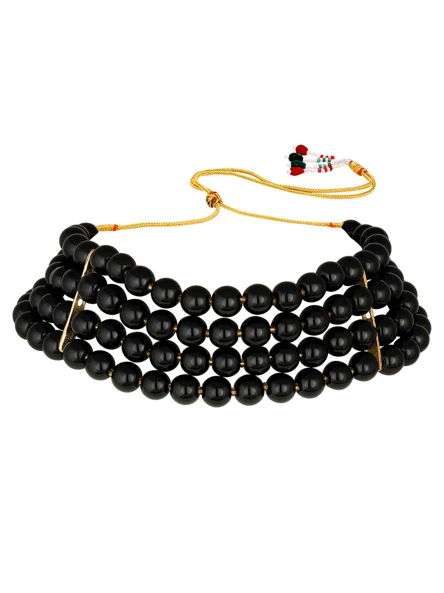 Classic Pearl Beaded Choker & Earrings - Black