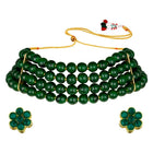 Classic Pearl Beaded Choker & Earrings - Green