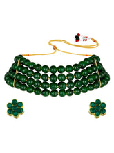 Classic Pearl Beaded Choker & Earrings - Green