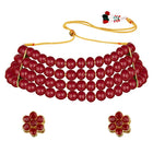 Classic Pearl Beaded Choker & Earrings - Maroon