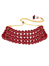 Classic Pearl Beaded Choker & Earrings - Maroon
