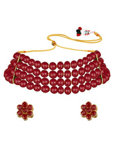 Classic Pearl Beaded Choker & Earrings - Maroon