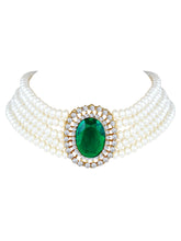 Evergreen Glam Stone & Pearl Choker Set