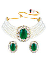 Evergreen Glam Stone & Pearl Choker Set