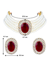 Elegant Stone & Pearl Choker Set - Maroon