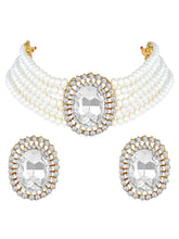 Elegant Stone & Pearl Choker Set - White