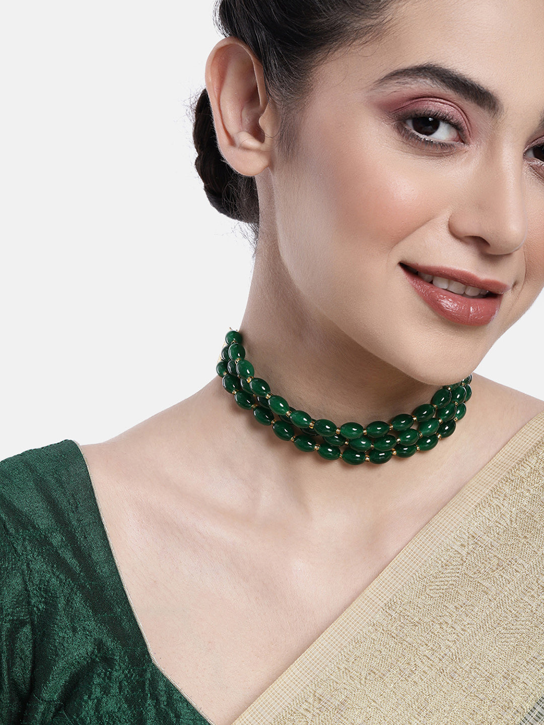 Elegantly Beaded Green Choker Necklace