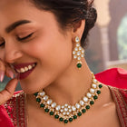 Gold Plated Green Beaded Statement Necklace Set