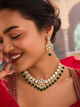 Gold Plated Green Beaded Statement Necklace Set