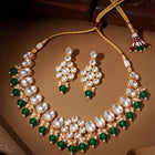 Gold Plated Green Beaded Statement Necklace Set