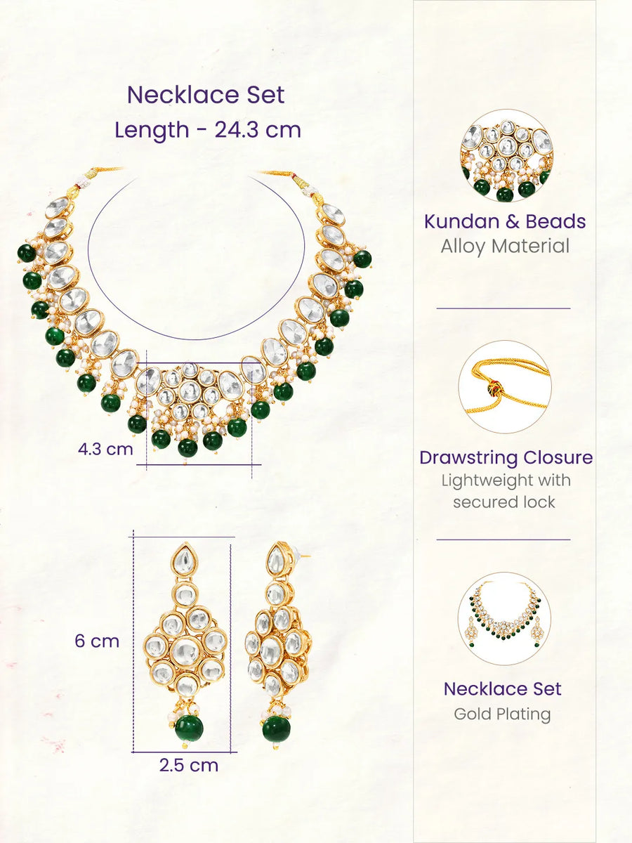 Gold Plated Green Beaded Statement Necklace Set