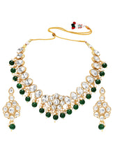Gold Plated Green Beaded Statement Necklace Set