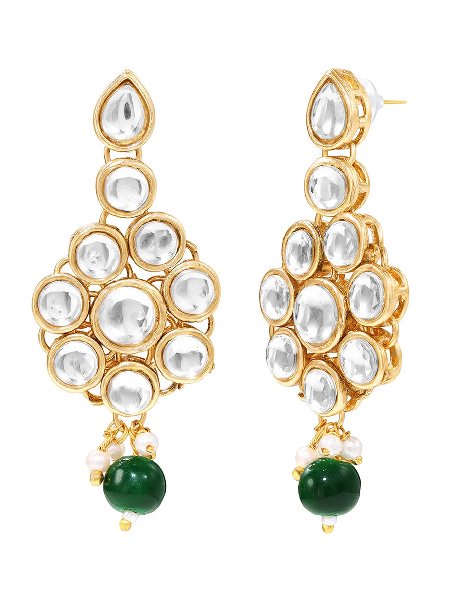 Gold Plated Green Beaded Statement Necklace Set