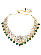 Gold Plated Green Beaded Statement Necklace Set
