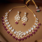 Gold Plated Purple Beaded Statement Necklace Set