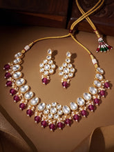 Gold Plated Purple Beaded Statement Necklace Set