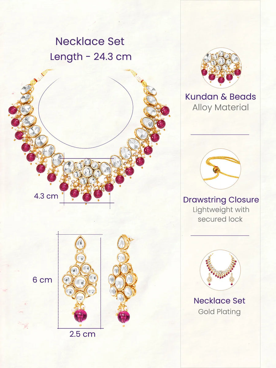 Gold Plated Purple Beaded Statement Necklace Set